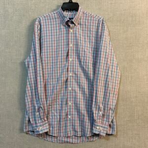 Johnnie-O Hangin' Out Mens Large Button Down Red Blue Plaid